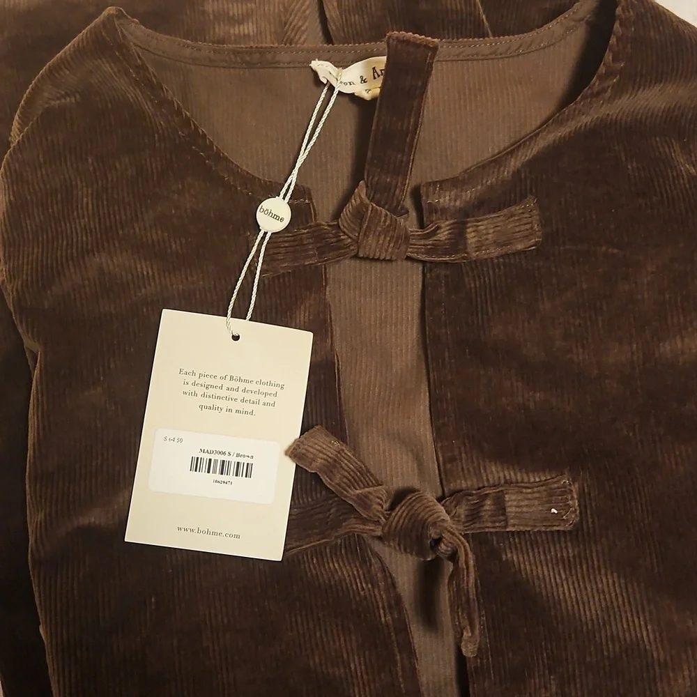 Aeron & Amber Brown Velvet Mini Dress Bow Tie Front Cottagecore Boho S